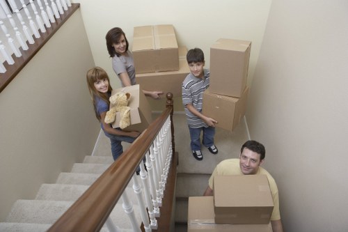 Packed boxes and furniture ready for a local house move in Stockwell